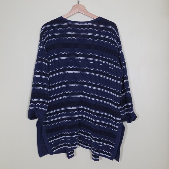 Marla Wynne Cardigan Women L Navy White 3/4 Sleeve Slouchy Mature Lagenlook Boho - Picture 3 of 16
